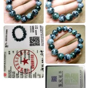 Certified Floral Green Natural Type A Jade Jadeite Carved 12.5MM Beads Bracelet